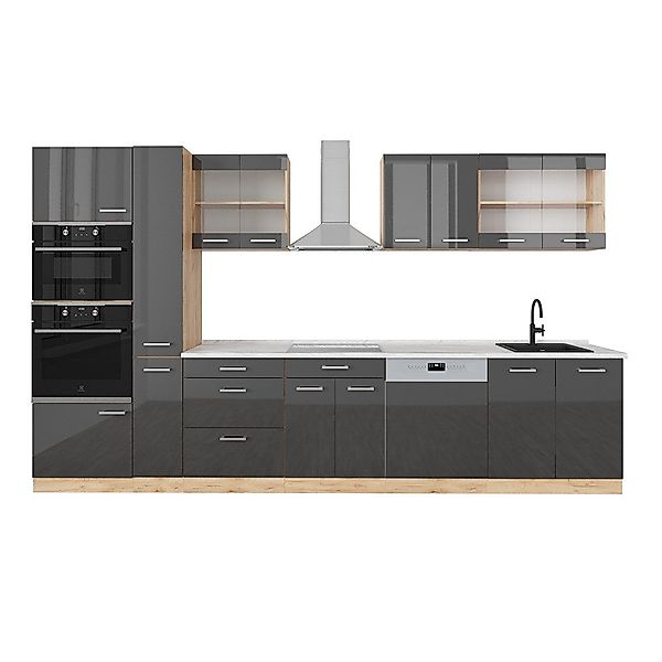 Vicco Küchenzeile R-Line, Anthrazit Hochglanz/Goldkraft Eiche, günstig online kaufen
