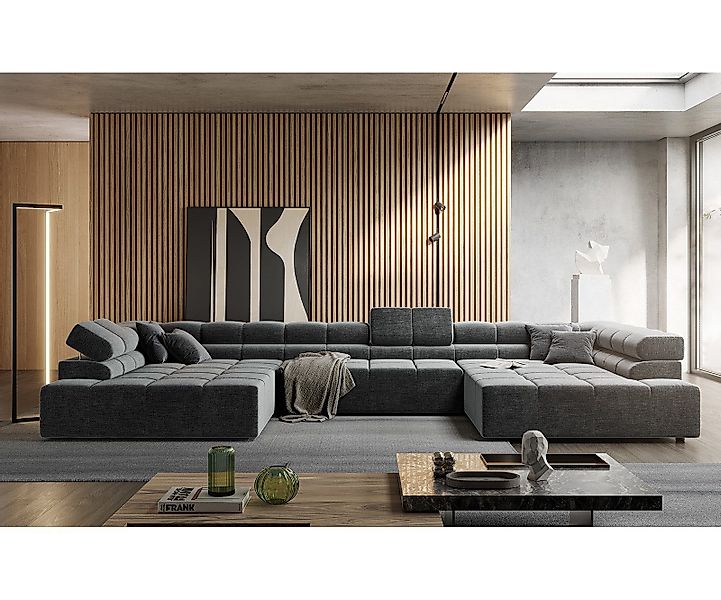 DELIFE Wohnlandschaft Phia, Velour Grau 430x220 günstig online kaufen