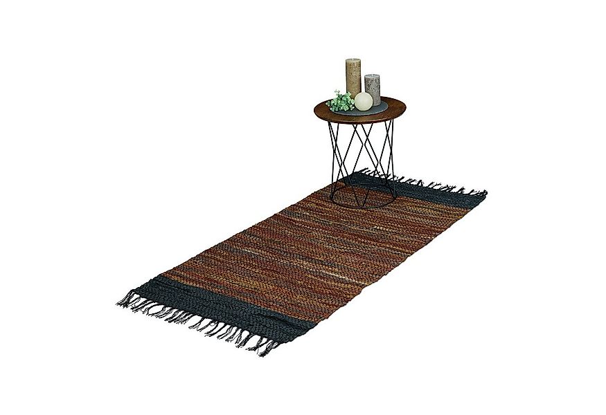 relaxdays Läufer Flickenteppich aus Leder & Baumwolle, Höhe: 5 mm, braun günstig online kaufen