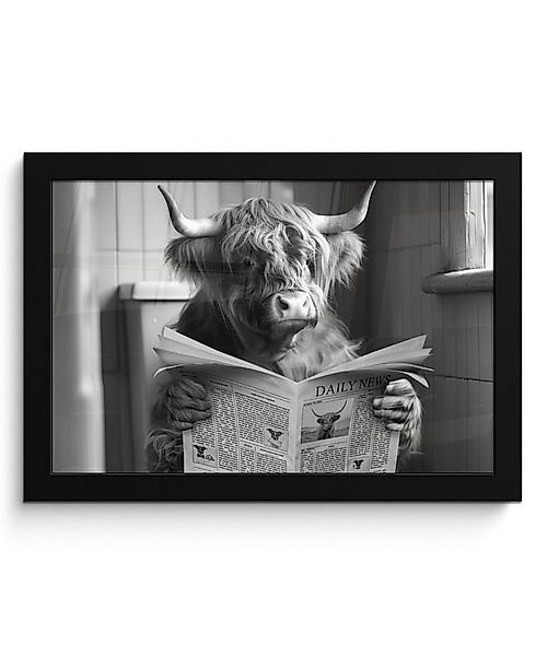 MuchoWow Poster Schottischer Highlander - Kuh - Zeitung - WC - Schwarz-Weiß günstig online kaufen