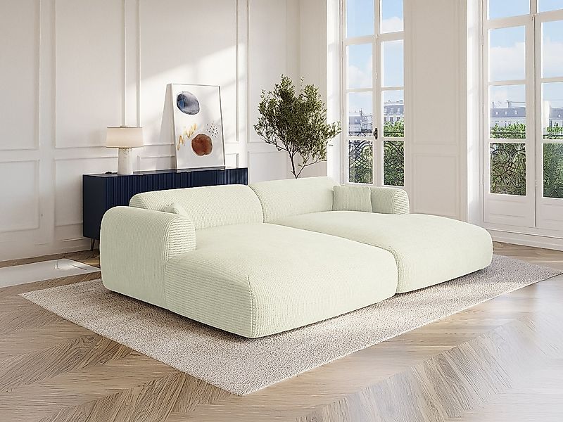 Sofa 3-Sitzer - tiefe Komfortsitzfläche - Samt-Stoff - Off-White - POGNI vo günstig online kaufen