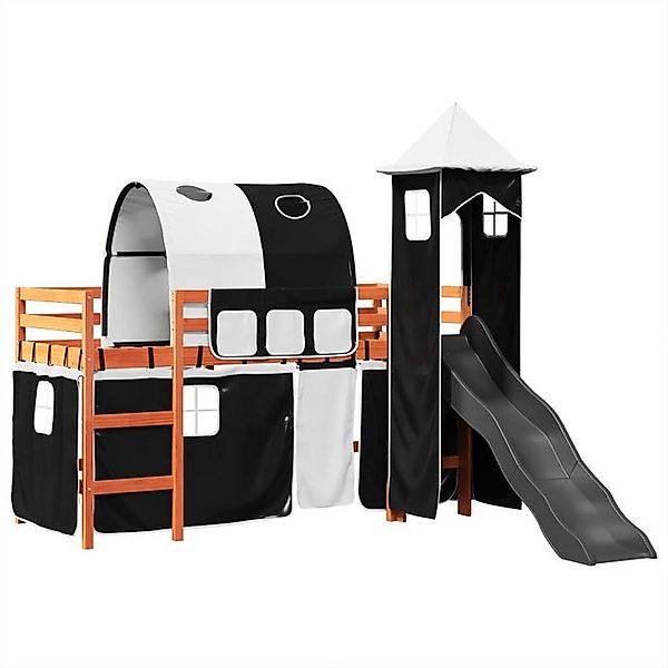 vidaXL Bett Kinderhochbett mit Turm Weiß & Schwarz 80x200 cm Kiefernholz günstig online kaufen