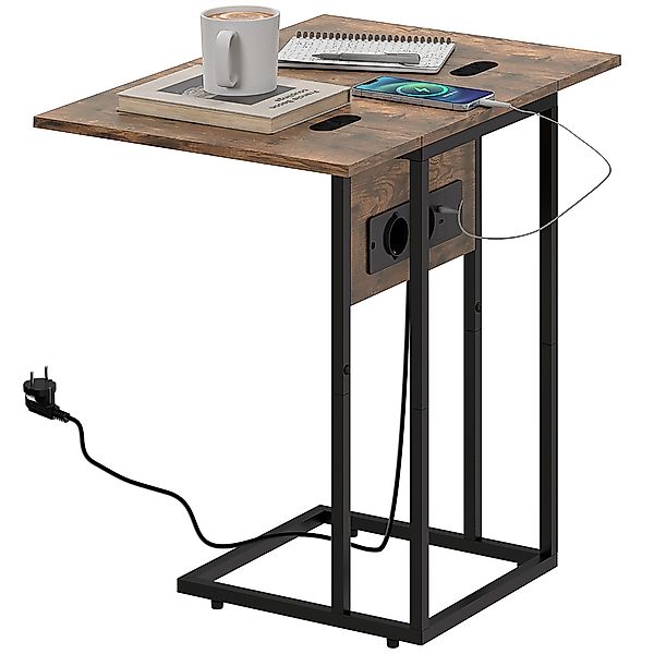 HOMCOM Couchtisch in C-Form mit ausziehbarer Ablage und Ladestation, modern günstig online kaufen