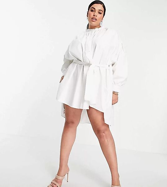 In The Style Plus x Lorna Luxe – Hemdkleid in Weiß mit betonten Flügelärmel günstig online kaufen