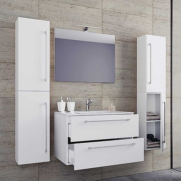 Bad Set 4-teilig in Weiss für die Wandmontage Hochglanzfront (vierteilig) günstig online kaufen