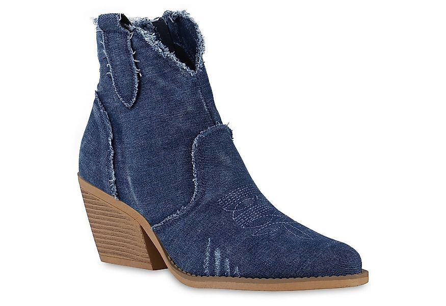VAN HILL 840976 Cowboy Boots Damen Cowboy Boots Stiefeletten Denim Fransen günstig online kaufen