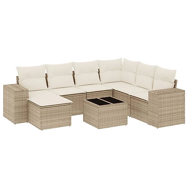 vidaXL 8-Tlg Garten-Sofagarnitur mit Kissen Beige Poly Rattan 3255245 günstig online kaufen