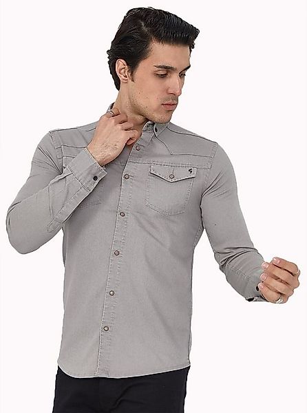 Megaman Jeans Langarmhemd Modernes Freizeit Jeanshemd Unifarben Premium Sli günstig online kaufen