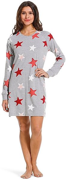 Rebelle Nachthemd Damen Schlafshirt mit langem Arm roten Sternen (1-tlg) Mo günstig online kaufen