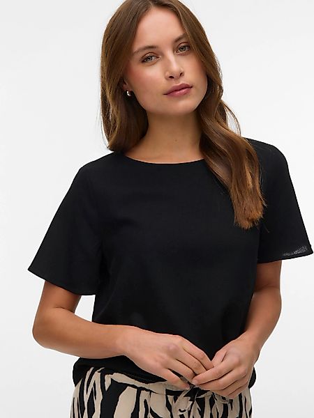 Vero Moda Blusenshirt "VMMYMILO SS O-NECK TOP WVN GA" mit Leinen günstig online kaufen