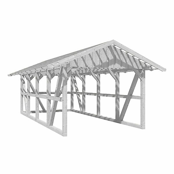 Skan Holz Carport Schwarzwald m. Dachlattung u. Rückwand 424 x 772 cm Weiß günstig online kaufen