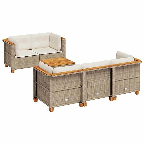 vidaXL 6-Tlg Garten-Sofagarnitur mit Kissen Beige Poly Rattan 3261733 günstig online kaufen
