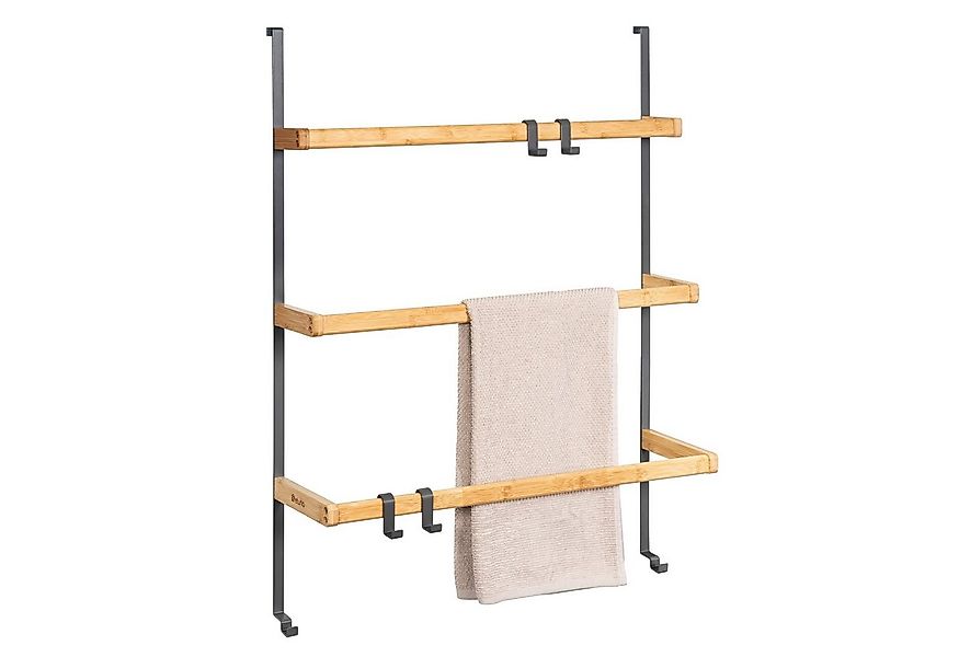 eluno Türregal Tür-Hängeregal aus Metall und Bambus, 3 Handtuchstangen günstig online kaufen