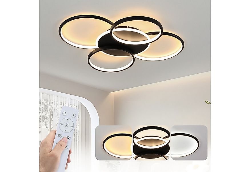 Nettlife LED Deckenleuchte Wohnzimmer Dimmbar 70W mit Fernbedienung 5-Ringe günstig online kaufen
