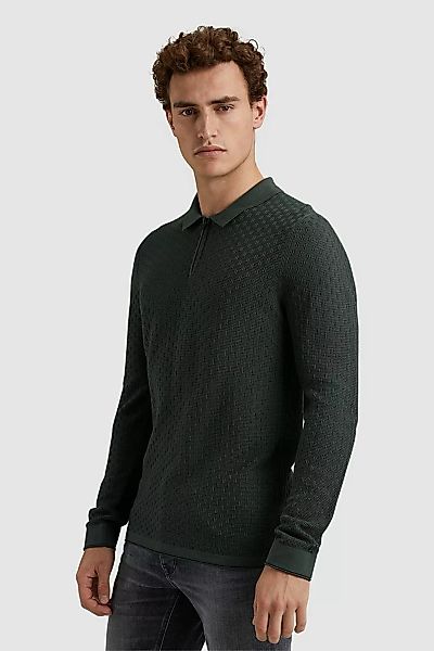 Cast Iron Long Sleeve Half Zip Poloshirt Struktur Grün - Größe XL günstig online kaufen