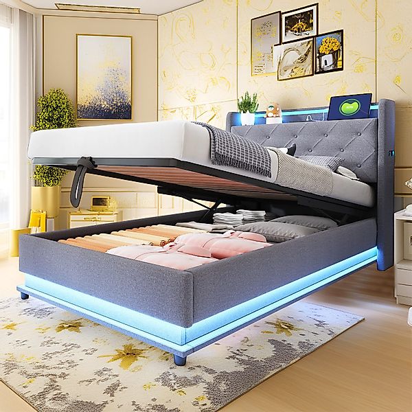 MODFU Polsterbett mit LED-Farbwechsel (Stauraumbett mit günstig online kaufen