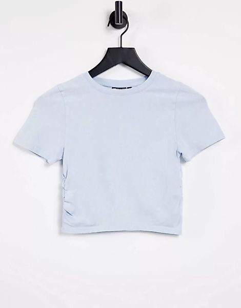 ASOS DESIGN – Kurz geschnittenes, figurbetontes T-Shirt mit gerafften Seite günstig online kaufen