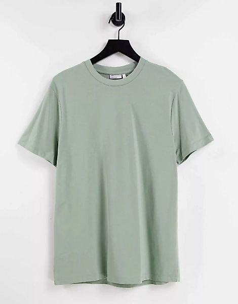 ASOS DESIGN – Pikee-T-Shirt mit Rundhalsausschnitt in verwaschenem Khaki-Gr günstig online kaufen