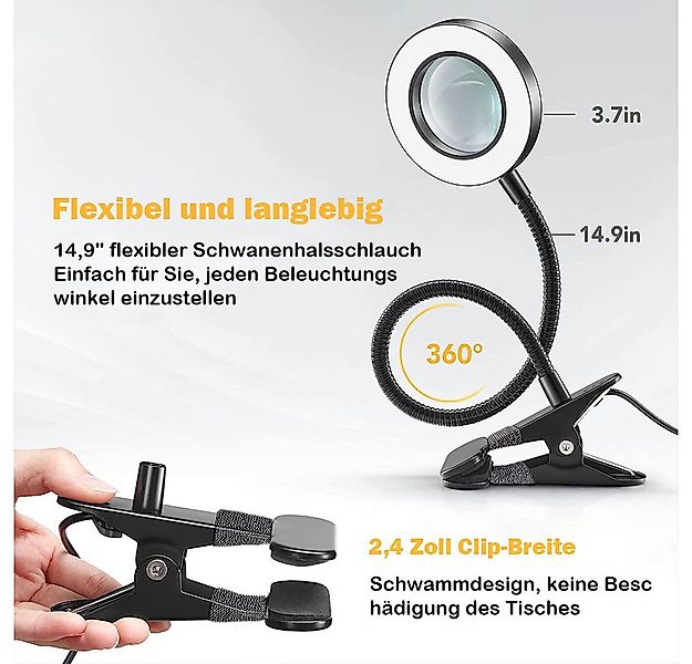 PRIISF Klemmleuchte LED Lupenleuchte Klemmbar Arbeitsplatzlampe Lupe mit Li günstig online kaufen