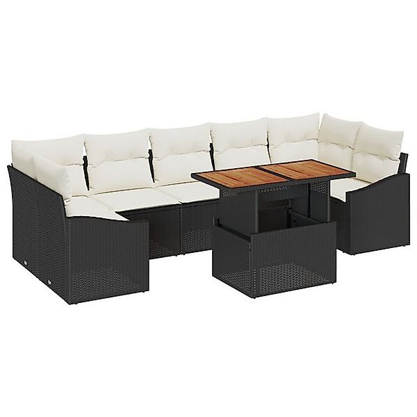vidaXL Loungesofa 8-teiliges Garten Essset mit Kissen Schwarz Poly Rattan, günstig online kaufen