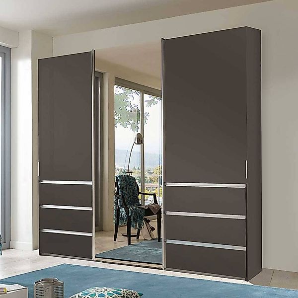 Schiebeschrank braun modern mit Spiegeltür 250 cm breit günstig online kaufen