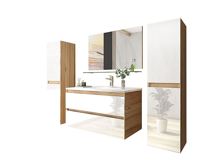 Homeline Badmöbel-Set Leonard-90-1x H, (Badmöbel Set Eiche Artizan/ Weiss H günstig online kaufen