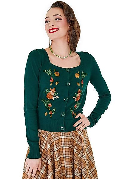 Voodoo Vixen Strickjacke Fox And Mushroom Cardigan Retro Vintage Fuchs Füch günstig online kaufen
