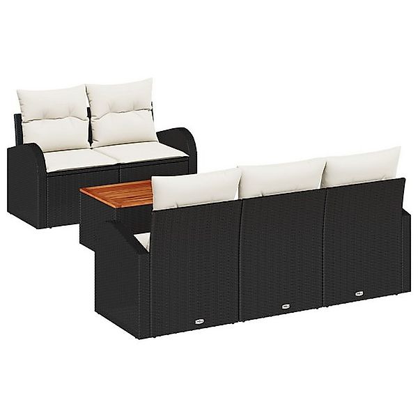 vidaXL Loungesofa 6-teiliges Garten Sofa Set mit Kissen Schwarz Poly Rattan günstig online kaufen