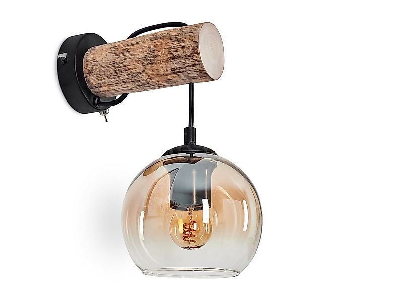 hofstein Wandleuchte moderne Wandlampe aus Holz/Metall/Glas in Naturfarben/ günstig online kaufen