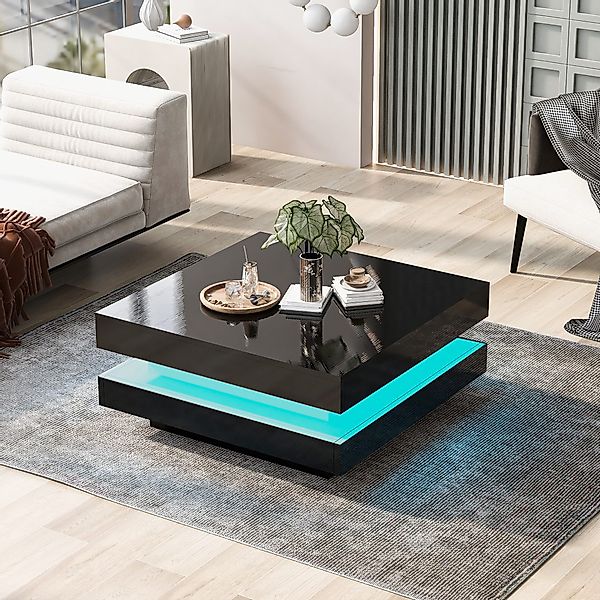 STILVORA Couchtisch mit LED-Beleuchtung,quadratischer Wohnzimmertisch Sofat günstig online kaufen