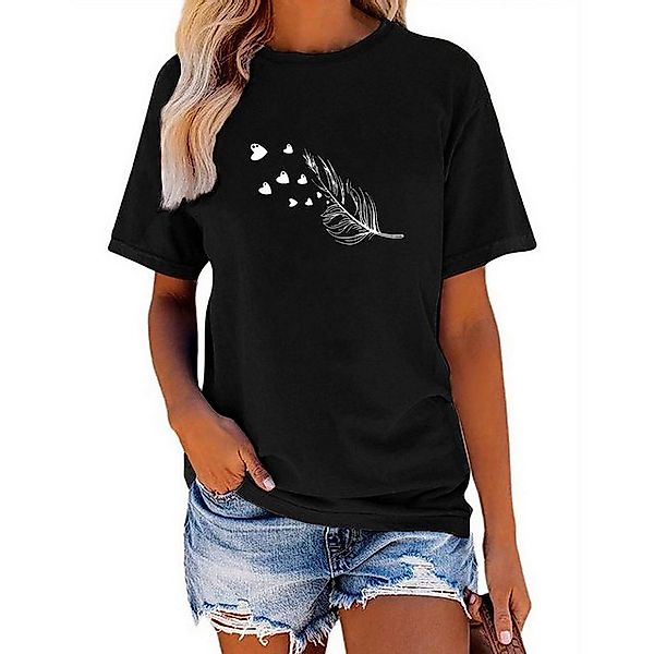 PYL T-Shirt Damen Sommer Kurzarmbluse Feder Print-Shirt Casual T-Shirt günstig online kaufen