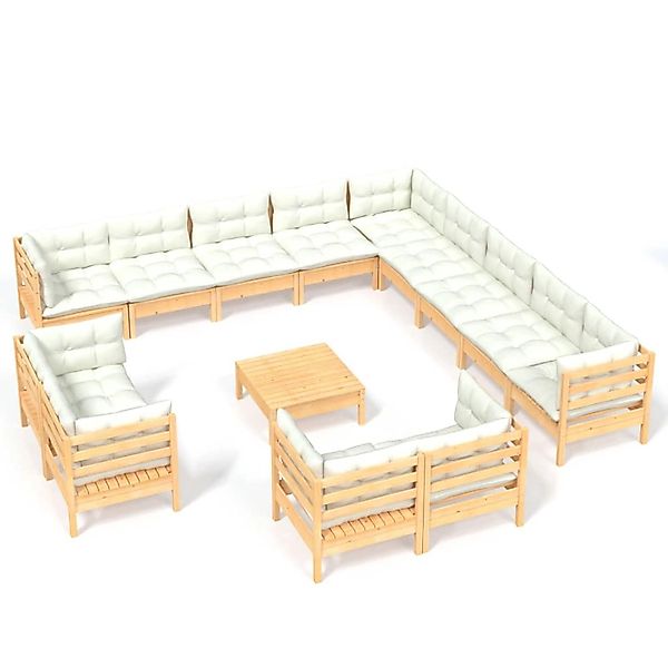 vidaXL 14-tlg Garten-Lounge-Set mit Creme Kissen Massivholz Kiefer Modell 2 günstig online kaufen