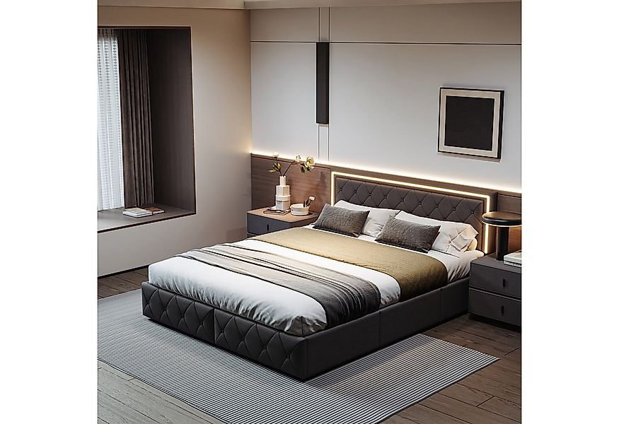 PXloue Polsterbett LED Doppelbett Stauraumbett (1 tlg., Kopfteil hochstellb günstig online kaufen