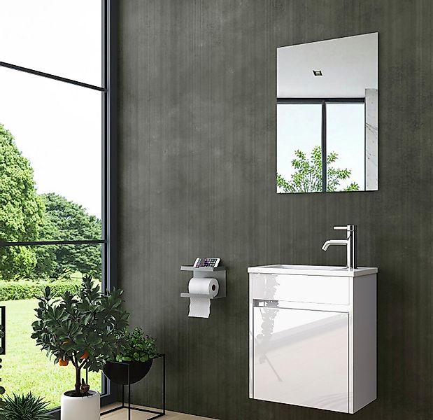 Homeline Badmöbel-Set Zamora Badmöbel-Set Badmöbel set Weiß Hochglanz Badez günstig online kaufen