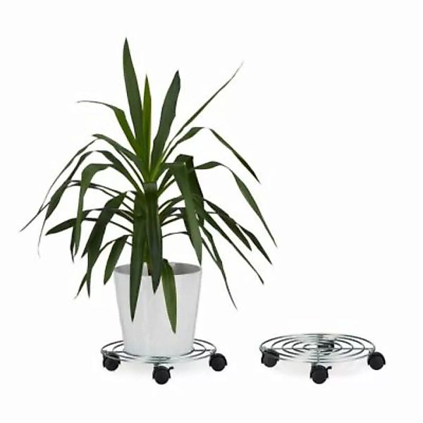 relaxdays 2 x Pflanzenroller mit Bremse silber günstig online kaufen