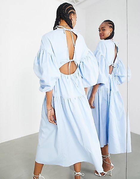ASOS EDITION – Midaxi-Hängerkleid in Blassblau mit Stufen und Bindeband am günstig online kaufen