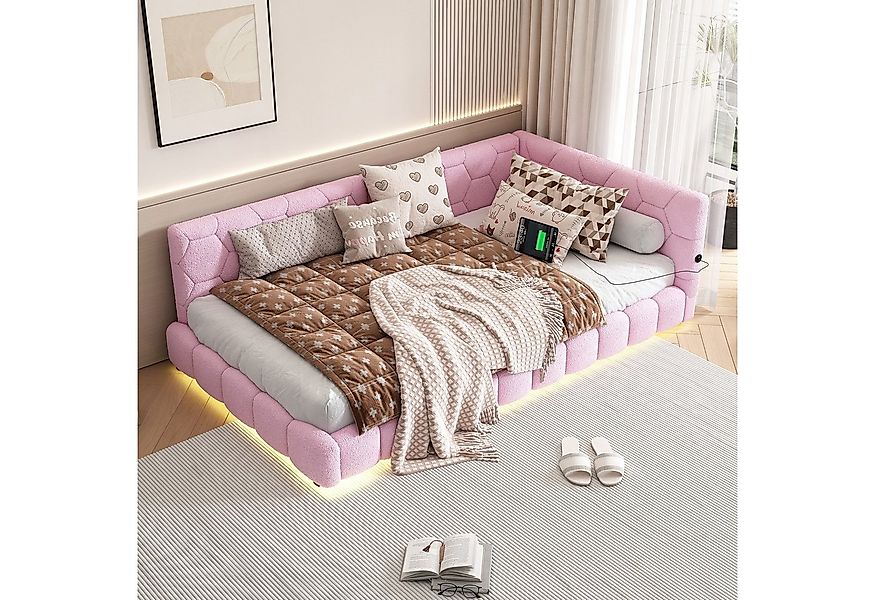 Flieks Polsterbett, LED Einzelbett Daybett Tagesbett Samt 90x200cm mit USB- günstig online kaufen