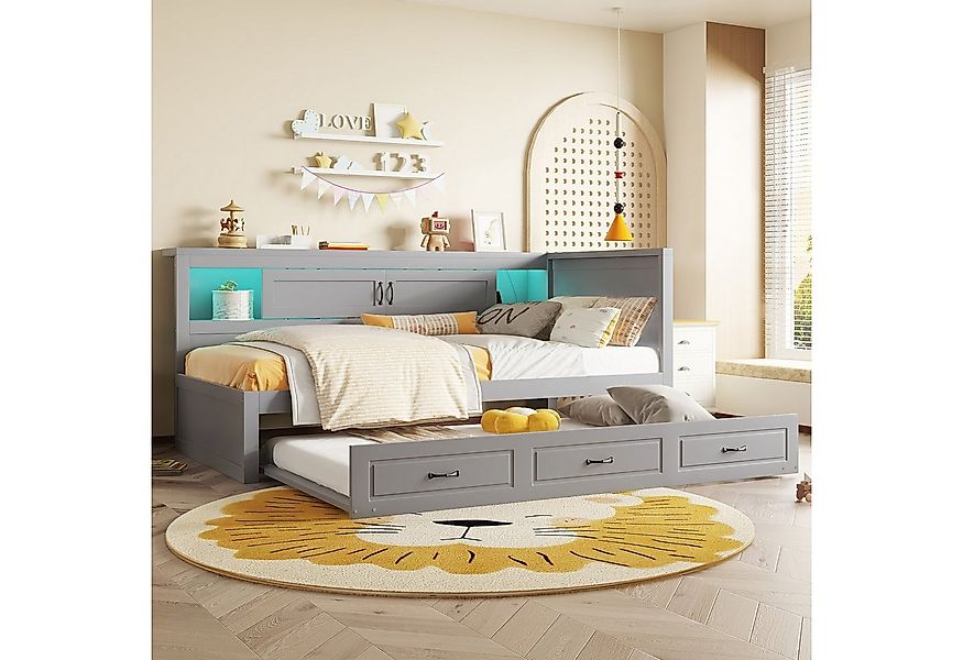 Merax Daybett 90x200cm mit Ausziehbett 90x190cm, Schlafsofa Tagesbett mit L günstig online kaufen
