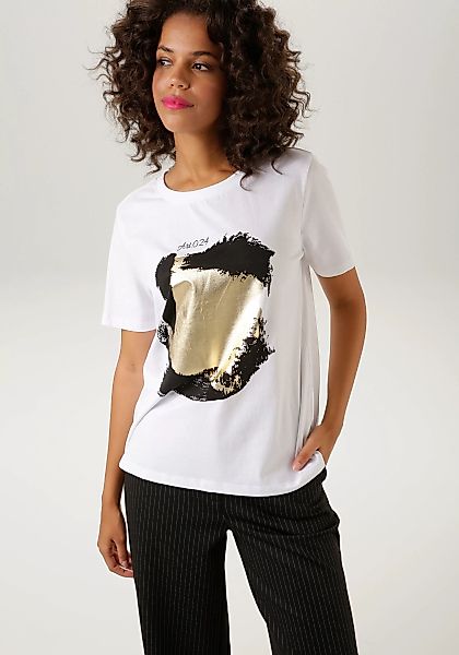 Aniston CASUAL T-Shirt, mit goldfarbenem Foliendruck verzierter Frontprint günstig online kaufen