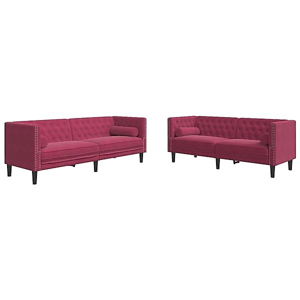 vidaXL 2-Tlg Chesterfield-Sofa-Set mit Nackenrollen Rot Samt 2162813 günstig online kaufen