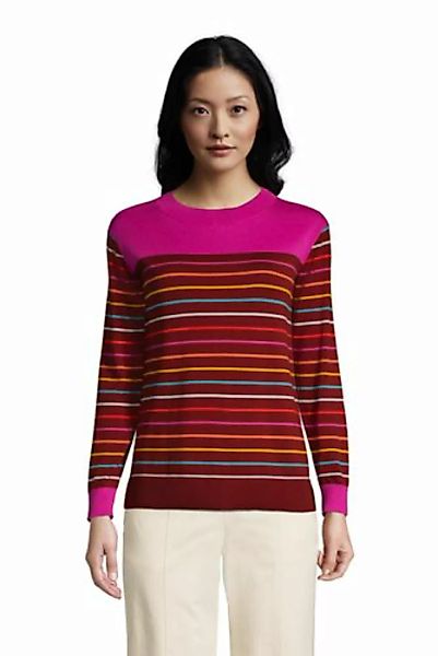 Colorblock Feinstrick-Pullover Rundhals aus Baumwolle, Damen, Größe: M Norm günstig online kaufen