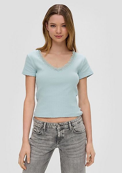 QS Kurzarmshirt T-Shirt Geripptes T-Shirt mit Spitzen-Details günstig online kaufen