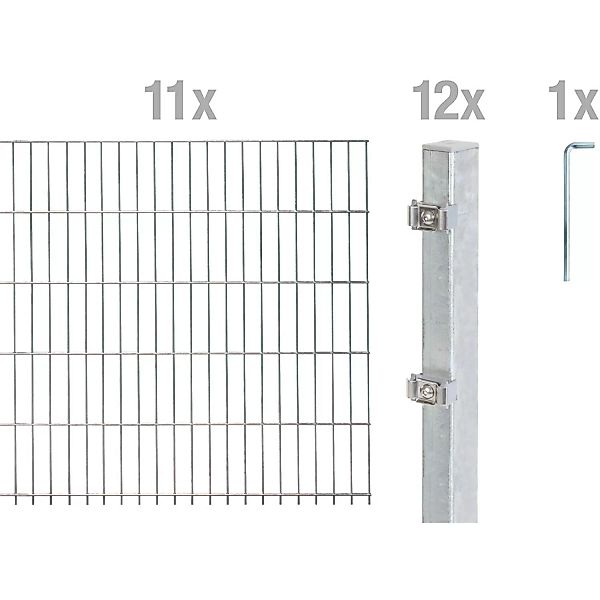 Metallzaun Grund-Set Doppelstabmatte feuerverzinkt 11 x 2 m x 1,6 m günstig online kaufen