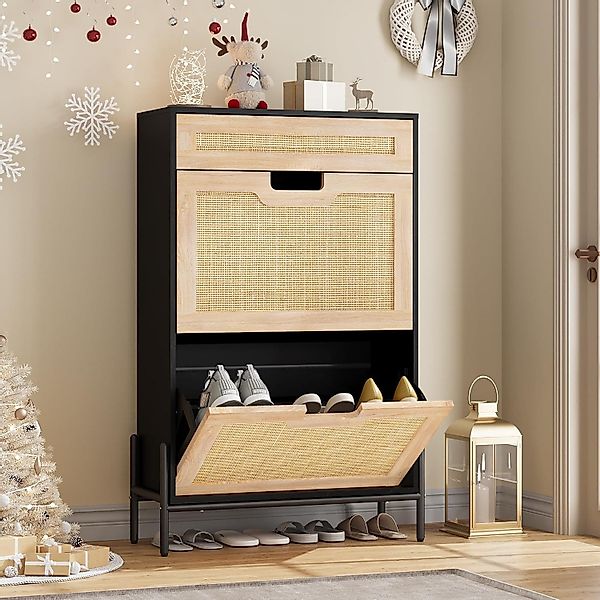 GarveeMore Schuhschrank Rattan mit 2 Flip günstig online kaufen