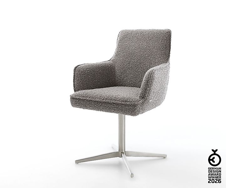 Drehstuhl Heira-Flex mit Armlehnen Bouclé Silbergrau Fußkreuz Edelstahl 360 günstig online kaufen