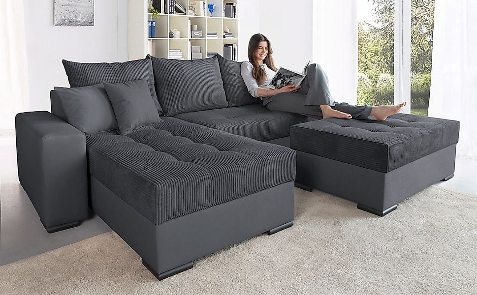 COLLECTION AB Ecksofa »Josy L-Form, B: 214 cm in Cord, Cord-Mix« mit Bettfu günstig online kaufen
