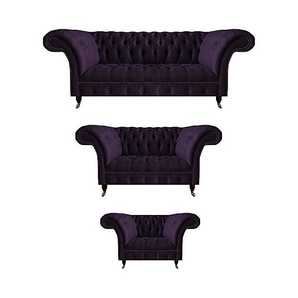 JVmoebel Chesterfield-Sofa Lila Garnitur Luxus Textil Sofas Set 3tlg Einric günstig online kaufen