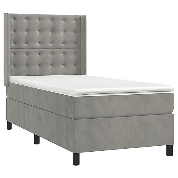 vidaXL Bett Boxspringbett mit Matratze & LED Hellgrau 90x200 cm Samt günstig online kaufen