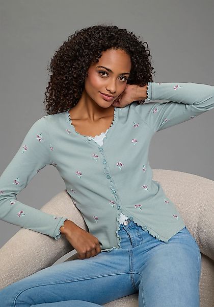 KangaROOS Langarmshirt mit Blumendruck und Knopfleiste günstig online kaufen