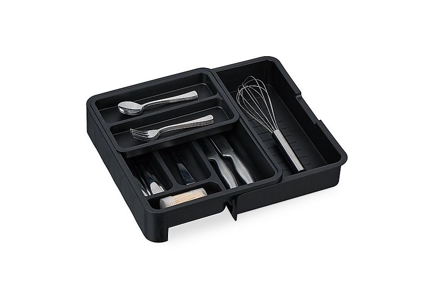 relaxdays Besteckkasten Ausziehbarer Besteckkasten in Schwarz günstig online kaufen